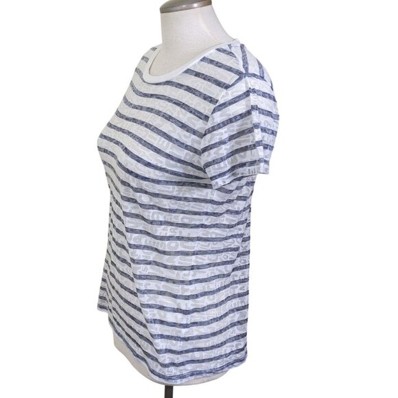 Armani Exchange Womens M Sheer Top Tissue T Shirt Black Striped Logo Text Thin - Picture 4 of 6